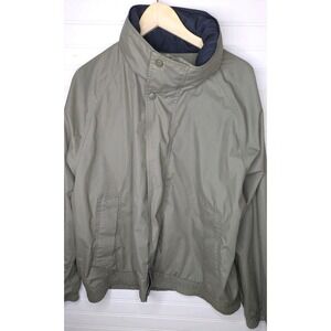 VINTAGE Jansport Windbreaker Jacket Mens Large Hidden Hood Full Zip Snaps Button